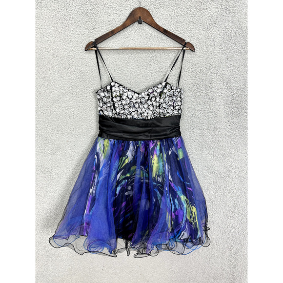 Vintage Y2K Ded Mini Prom Dress Juniors 13/14 Beaded Gem Chiffon 80s HOCO Glam - Picture 4 of 9